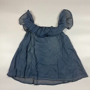 Velvet Heart Blouse Top Womens Large Blue Tencel Denim Ruffled Off Shoulder Neck